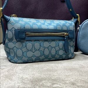 Coach Blue Demi Signature Jacquard Shoulder Bag